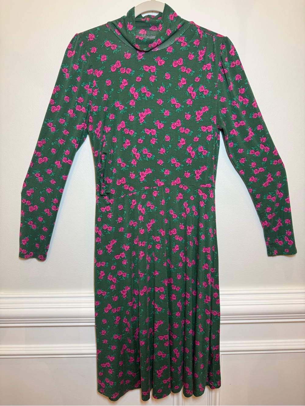 ModCloth Whimsy Goth Floral Print Dress, Mock Neck Long Sleeve Rouched Detail L - Picture 10 of 10